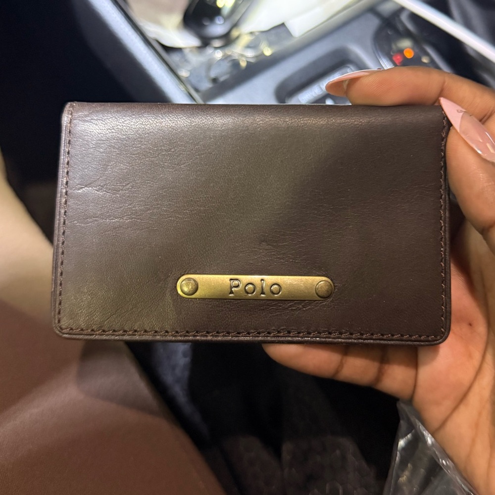 Polo by Ralph Lauren Brown Leather Card & Key Holder with Brass Plaque